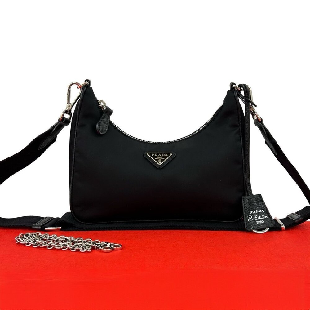 PRADA Re Edition Re Saffiano leather shoulder bag semi shoulder black